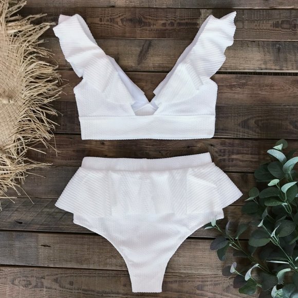 WHITE HIGH WAIST SWIMSUIT SET= HALF PRICE - Picture 3 of 4